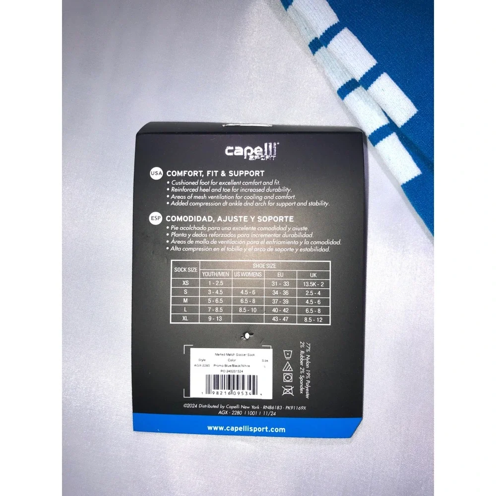 Capelli Sport Marled Match Soccer Socks Blue Black White AGX-2280 Mens Large